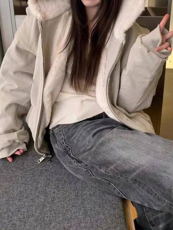 아메리칸 스타일 기모 두꺼운 모방 양고기 모피 코트 여자 겨울 2025 새로운 한국 스타일 루즈 레트로 따뜻한 코튼 패딩 재킷