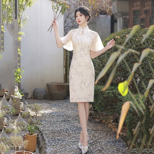 Improved qipao Chinese Dresses Cheongsam for women  small paragraphs short young Chinese women dress with short sleeves