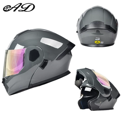 Motosiklet kaskı (dəbilqə) — Seasons, Electric Vehicle Safety Helmet, Flip-Up - dot3c-gray-colorful-mirror-hd-mirror-m-size-55-56cm
