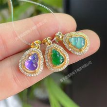 S925银镀金镶嵌蓝水翡翠吊坠紫水晶葫芦挂件diy手链串珠项链配饰