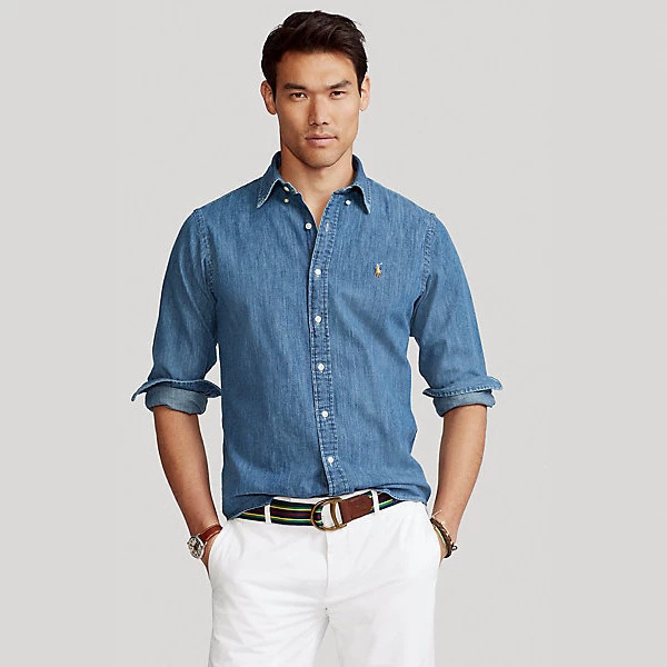 Foreign trade RL Polo long-sleeve shirt for men and women, pure cotton, embroidered, turn-down collar, business casual commuter top, simple and versatile style