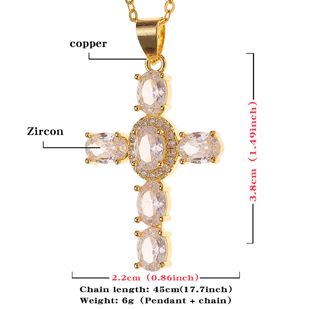 fashion copper micro-inlaid cross pendant religious creative necklace