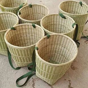 Bamboo Woven Basket for Tea Picking, Bamboo Basket for Dance, Household Shopping Basket, Storage Props, Bamboo Basket for Picking, Performance Flat-Back Basket
