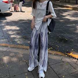 大码女装扎染休闲裤女潮流新款压褶风格百搭通勤显瘦阔腿直筒长裤