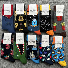happyscoks袜子瑞典潮牌男士袜子时尚百搭ins潮街头中长筒袜潮袜