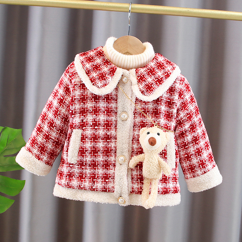 22 new pattern girl cotton-padded clothes Small fragrant wind Cotton clip Children cotton-padded jacket Lapel 80-120 Nubao thickening Cotton Little Bear