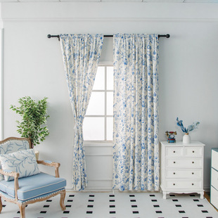 French floral Four Seasons universal curtain cloth rural pastoral small fresh curtain flower bird cotton linen living room curtain wholesale