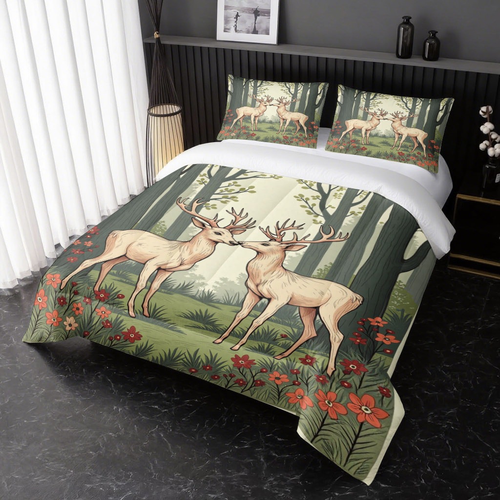 TEMU / JIT cálido ciervo impresión digital HD 180gms colcha de cama set fuente fabricante