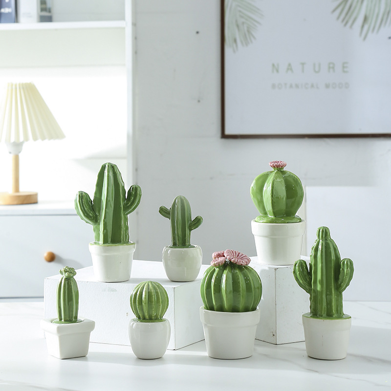 Simple Modern Light Luxury European Style Home Decoration Ceramic Combination Pastoral Style Desktop Potted Cactus Desktop Ornaments Simple Modern Light Luxury European Style Home Decoration Ceramic Combination Pastoral Style Desktop Potted Cactus Desktop Ornaments