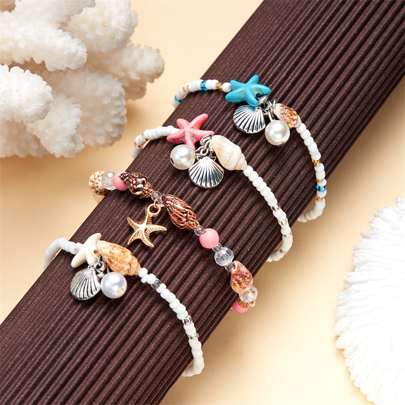14g Weight Shell Pendant Material Bracelets Classification Seed Bead Chain Material 1 Piece Quantity Holiday, Daily Occasion Seed Bead, Shell Material Starfish, Pearl, Shell Pattern Women's Gender Marine Style Style Marine Style Starfish Pearl Shell Seed Bead Shell Wholesale Bracelets 无