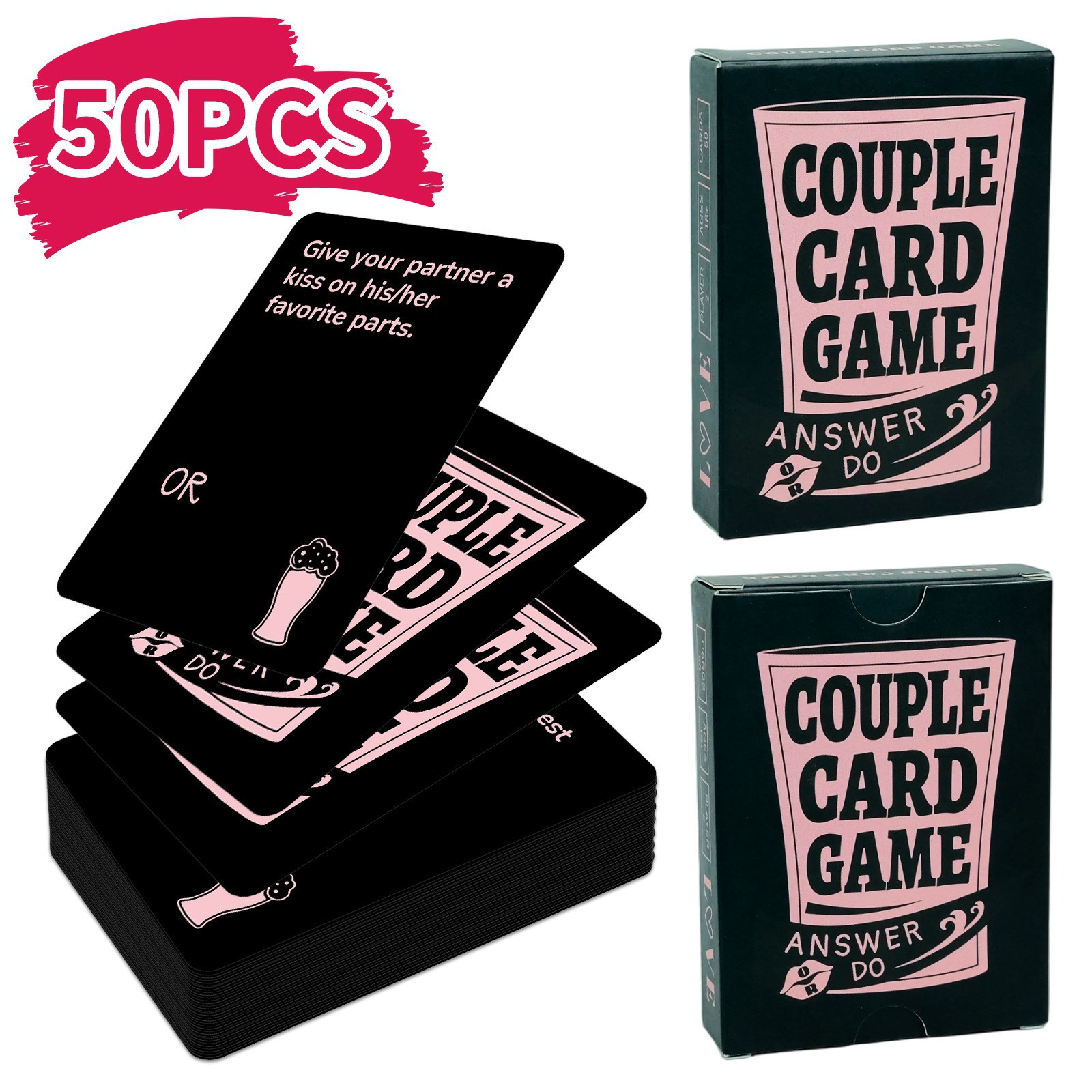Cross-Border New 50-Piece Couple Entertainment Interactive Game Toy Cards, All in English, Couple's Drinking Table Punishment Prop Cards