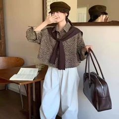 高端披肩豹纹长袖衬衫女欧洲站25秋季新款韩版时尚百搭显瘦夹克潮