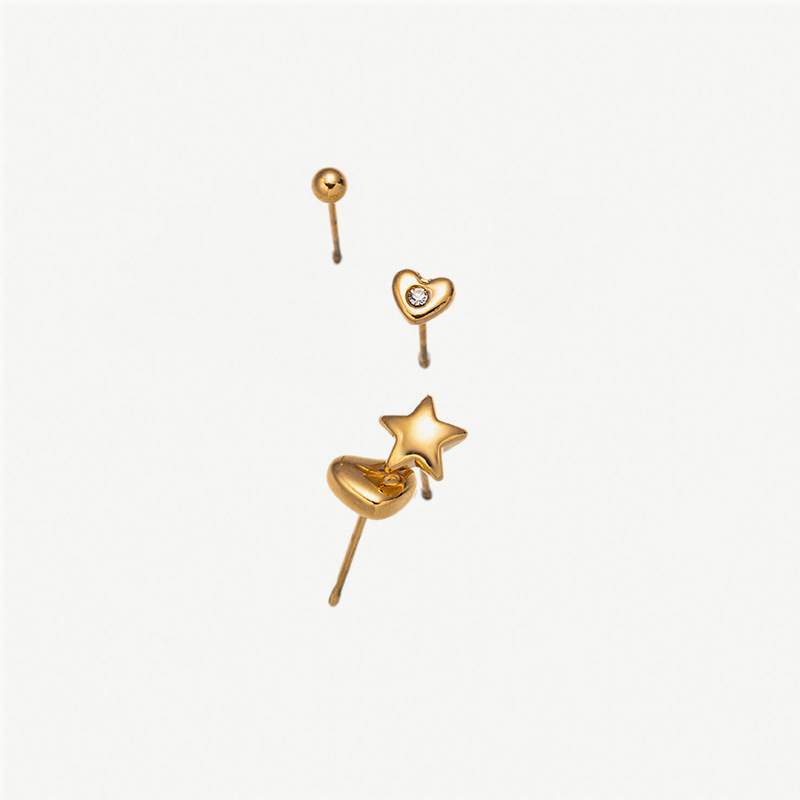 6g Weight PVD Coated Gold Plating Process 304 Stainless Steel Ear Needle Material Real Gold Plated Plating Material Small Stud Earrings Classification 1 Set Quantity Holiday, Banquet, Selfie Occasion 304 Stainless Steel Material Geometric, Star, Heart Shape Pattern All Seasons Season Women's Gender Casual, Elegant, Simple Style Style Waterproof Non Tarnish, Plating Craft PVD Coated Real Gold Plated Geometric Star Heart Shape 304 Stainless Steel Casual Elegant Simple Style Waterproof Non Tarnish Small Stud Earrings 8