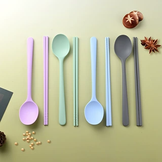 现货食品级硅胶勺子筷子套装学生上班族餐具耐高温家用便携餐具