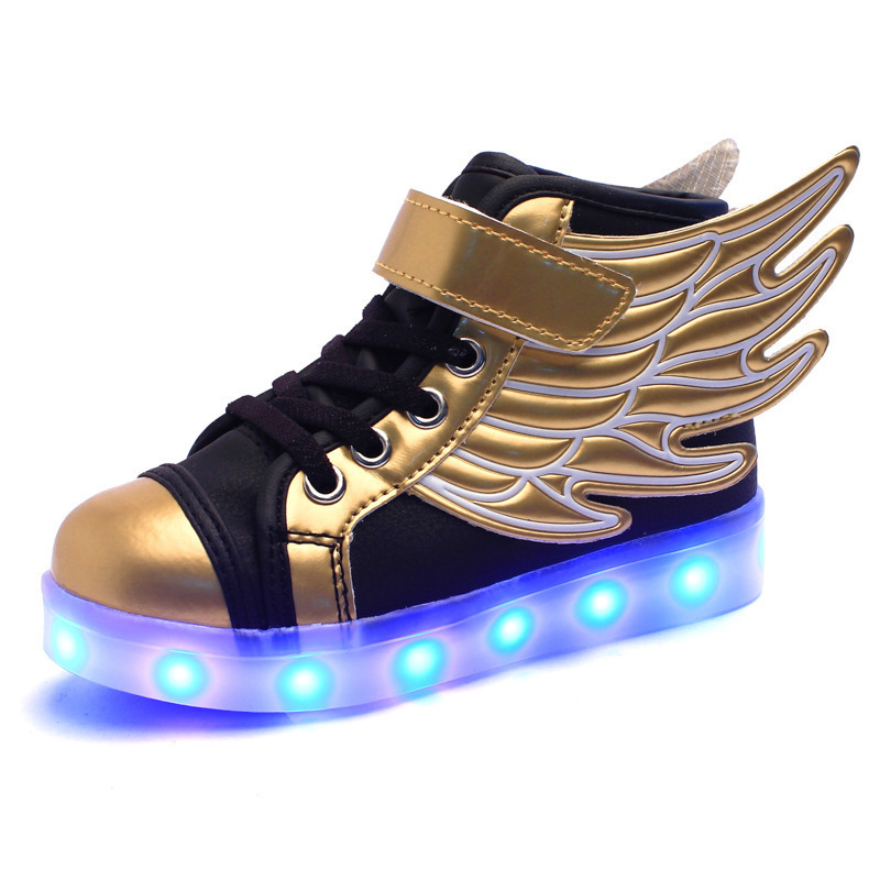Chaussures lumineuses pour enfants Net rouge chaussures pour enfants automne et hiver nouvelles chaussures lumineuses rechargeables à LED chaussures de conseil USB ailes colorées une pièce_voghion.com