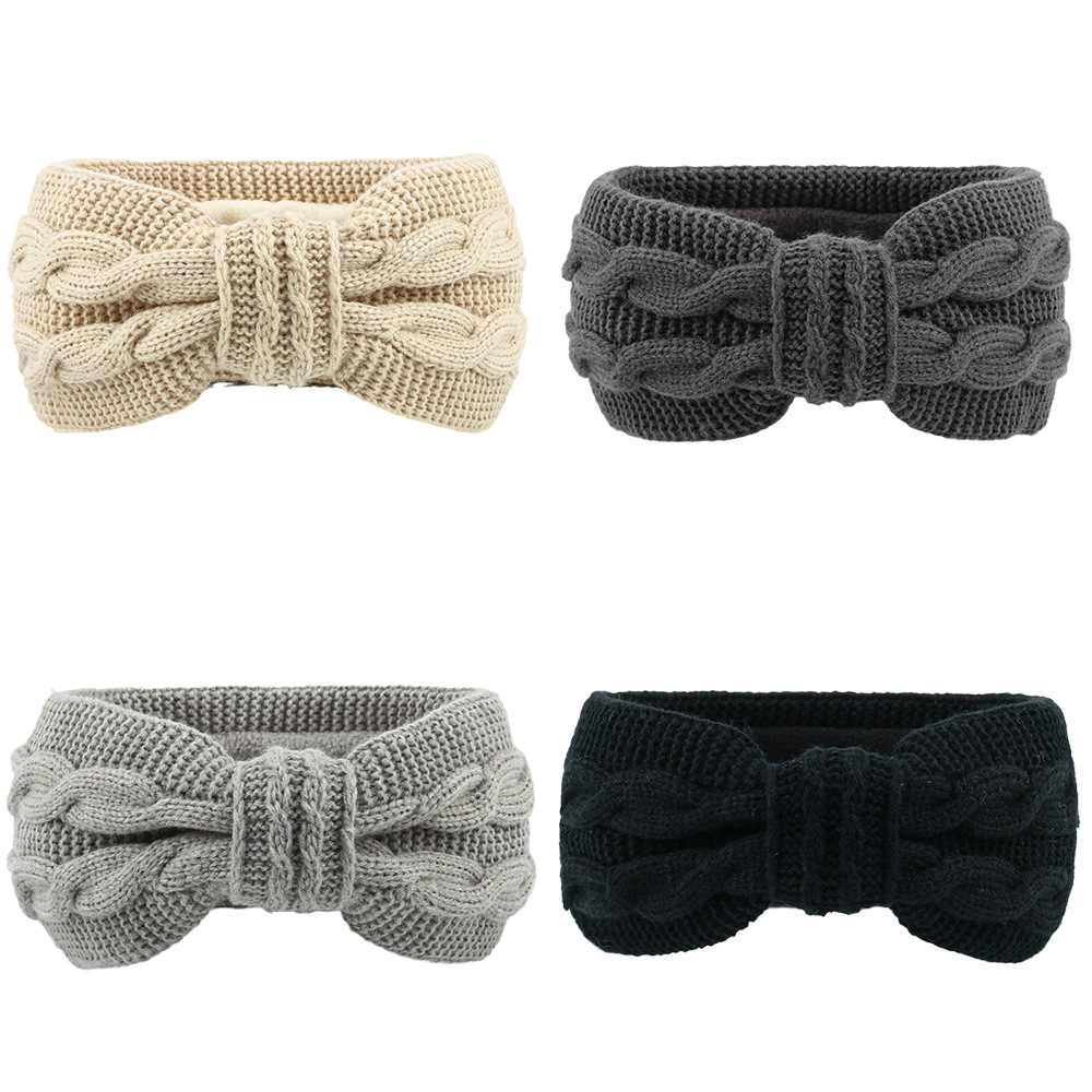 Bandeau épais et moelleux, bandeau pour femme, accessoires pour cheveux en laine européenne et américaine, nœud papillon, bandeau chaud et protège-oreilles_voghion.com