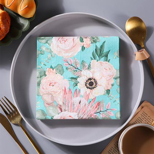 Manufacturer supplies colorful printed napkins, colored wood pulp paper, commercial paper towels for restaurants and bars, printed facial tissue