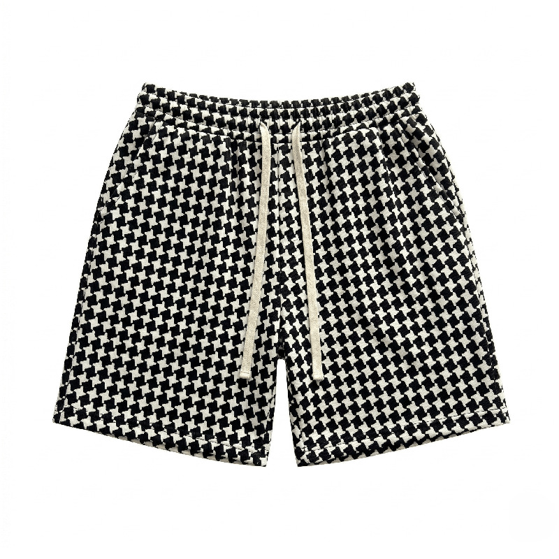Men's High Street Retro Houndstooth Shorts Casual Summer Thin Style Trendy Loose Fit Five Point Outer Wear_viptrois.com
