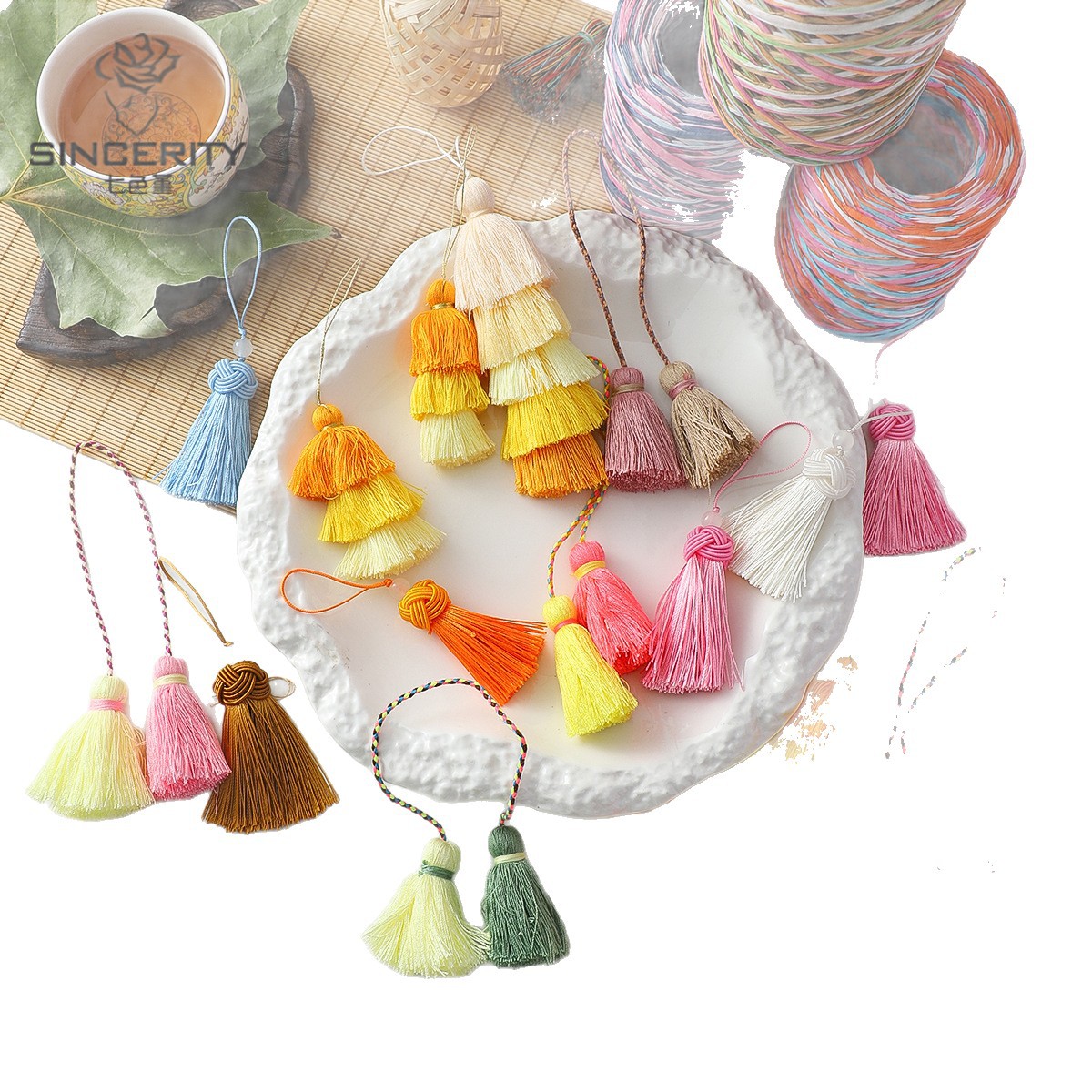 Nuevo estilo chino de doble colgante de bordas decoración caja de regalo embalaje de regalo DIY material de flor