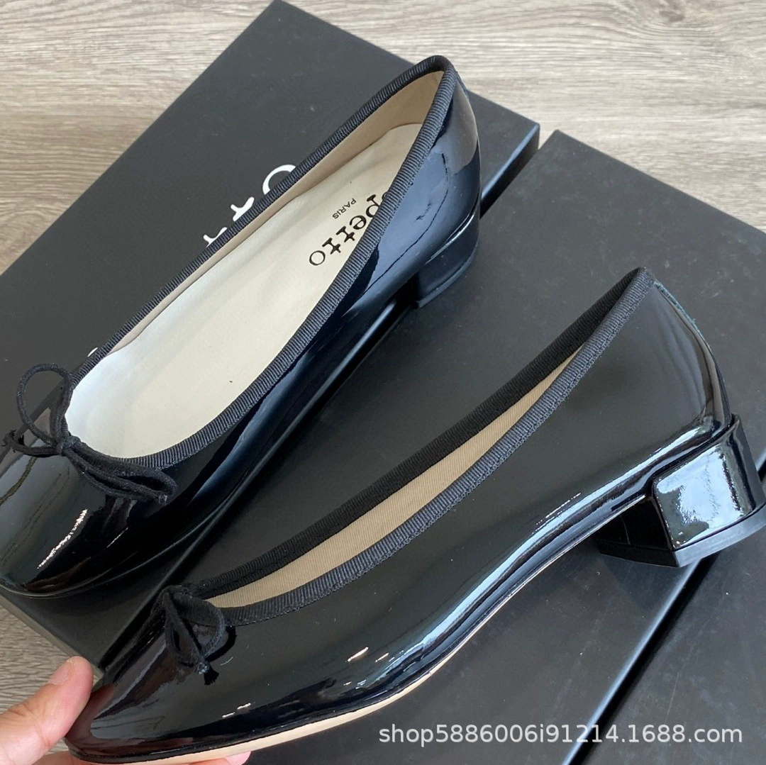 Туфли Мэри Джейн (Repetto) с круглым носом, пряжка-бантик, подошва из натуральной кожи, балетки и каблук 3 см