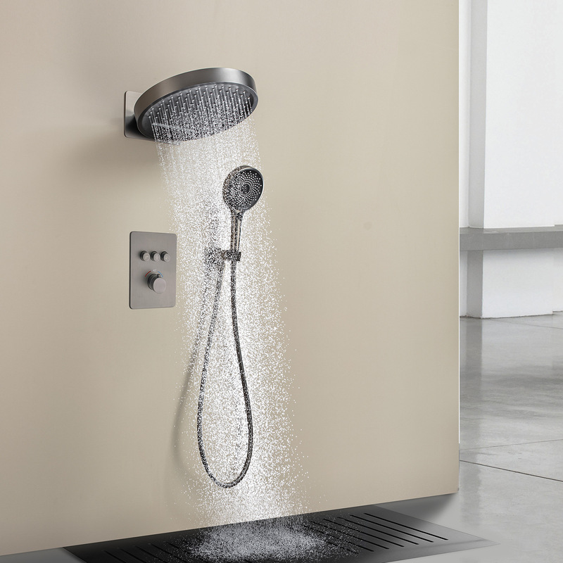 Concealed wall-mounted push-button digital display shower head hidden constant temperature flying rain waterfall suit white star Rain