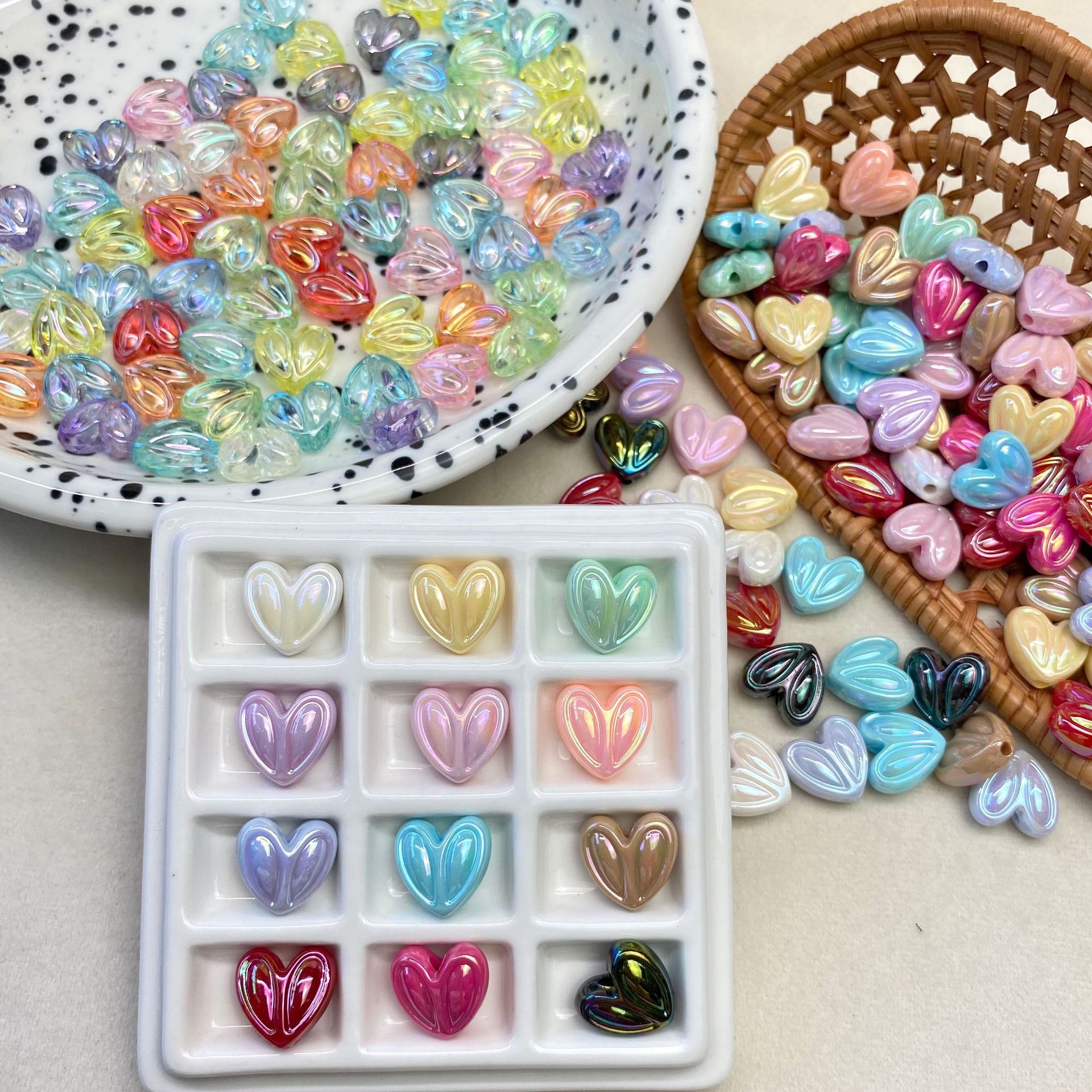 亚克力实色透色AB兔耳朵爱心直孔串珠散珠diy饰品配件材料批发