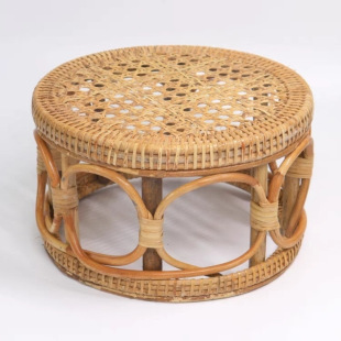 Handmade Rattan Sitting Stool Casual Rattan Stool Small Stool Furniture Burma Sitting Stool Low Stool Woven Round Stool Children's Shoe Changing Stool