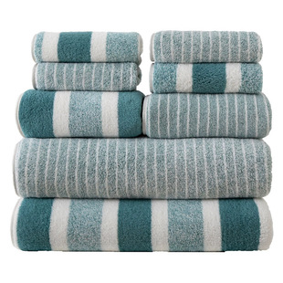 Cross-Border Three-Color Strip 8-Piece Coral Velvet Set Square Towel Bath Towel Extra Thickeneded Adult Bath Towel