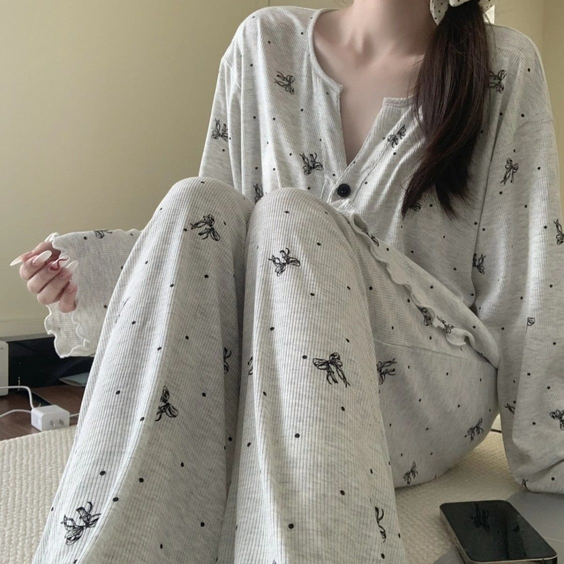 Retro All-Over Printed Sweet Floral Pajamas Women's Summer Cardigan 2025 New Loose Home Wear Suit Long-Sleeved Pants