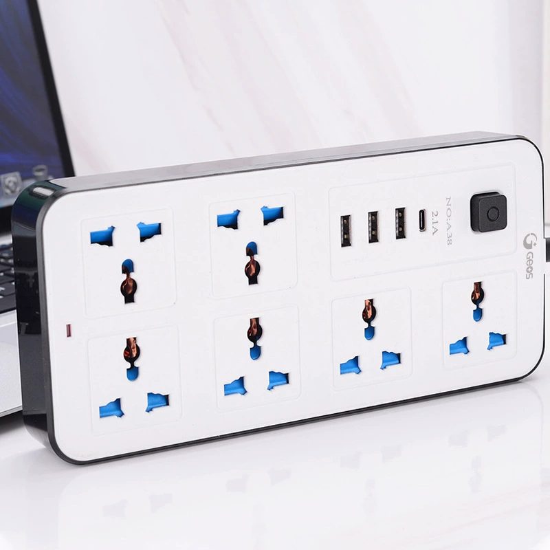 吉顺 6‑hole plug-in board universal hole plug-in 2m US-European plug-in board with cable socket for foreign trade USB plug-in