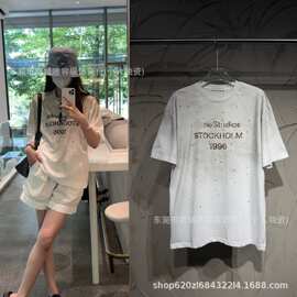 高版本 正确版AC家1996字母做旧做脏泥染短袖男女同款T恤宽松跨境