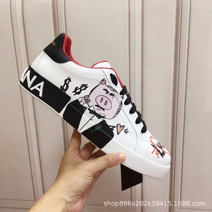 Dolce & Gabbana Portofino Low Hand-painted Graffiti White