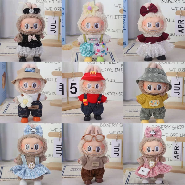 Only Doll Clothes [Labubu Can Use Clothes from the 1St, 2Nd, and 3Rd Generations] 17cm Labubu Clothes Plush Vinyl Skirt Overalls