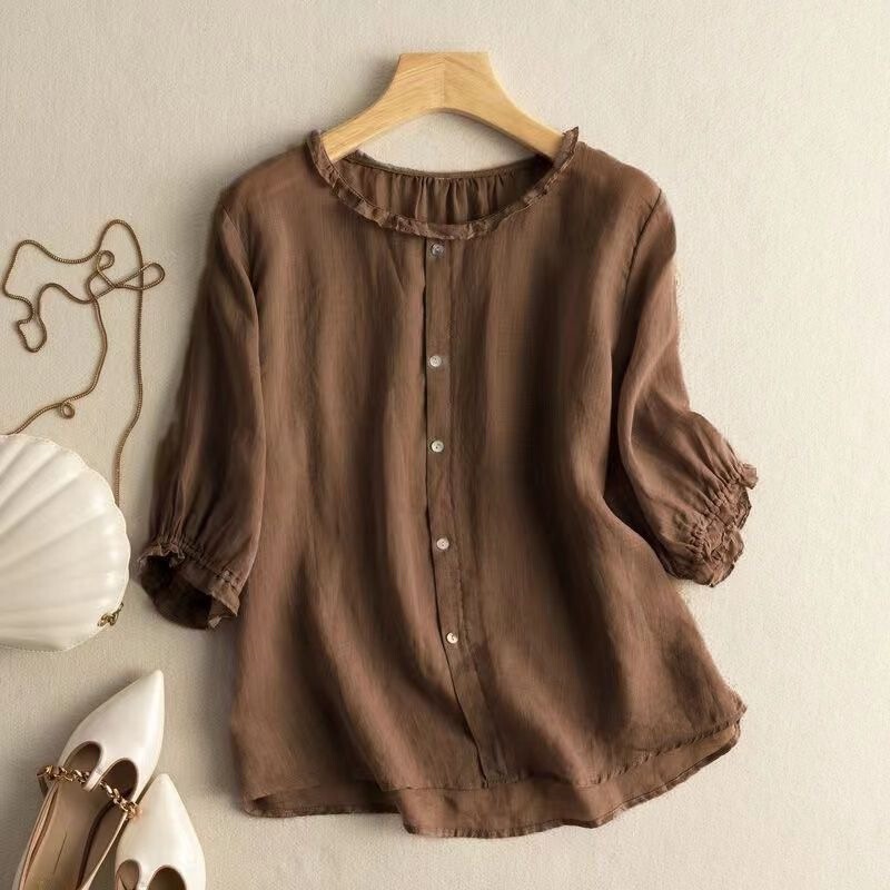 Clearance Sale Chinese Style Cotton and Linen Fashion Casual Youthful Short Sleeve Top Base Shirt