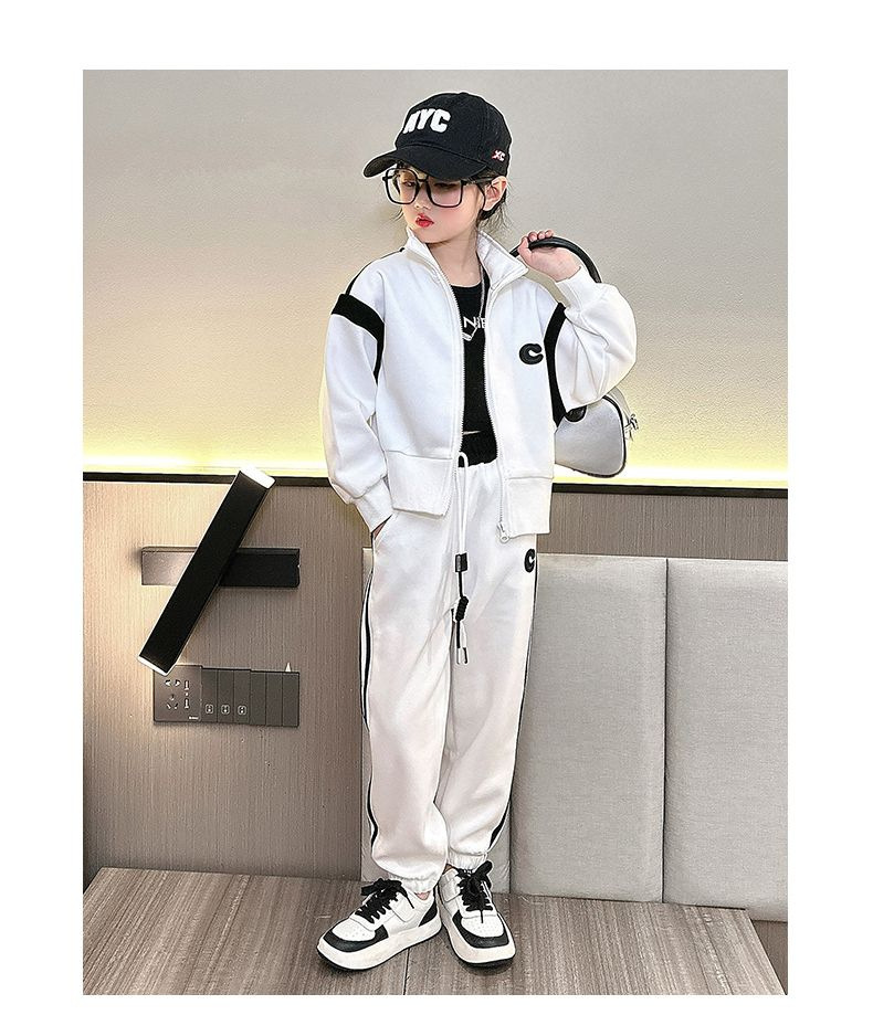 Girls' Auumn Baseball Sui Se 2023 New Mid o Big Kids Fashion Long Sleeve Coa Sraigh Tube Pans Two Piece_voghion.com