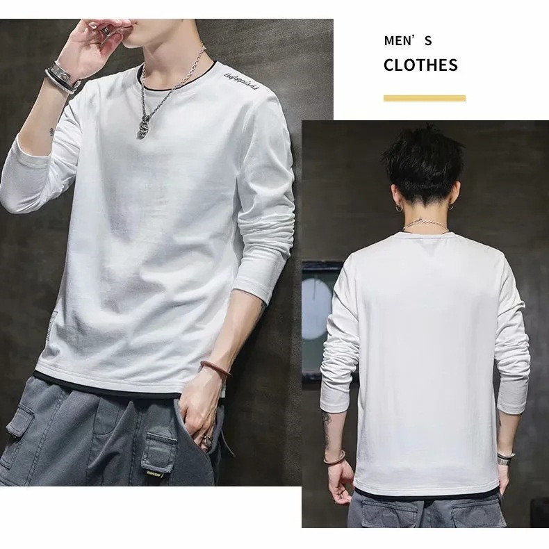 boy Long Sleeve T-Shirt For Men Trendy Gray Crew Neck Clothes Tops Inner Wear Autumn Winter Casual Base Shirt_voghion.com