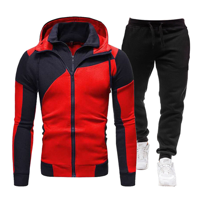 2024 New Men's Personalized Colorblock Double Layer Zip Hooded Cardigan Slim Fit Sweater_voghion.com