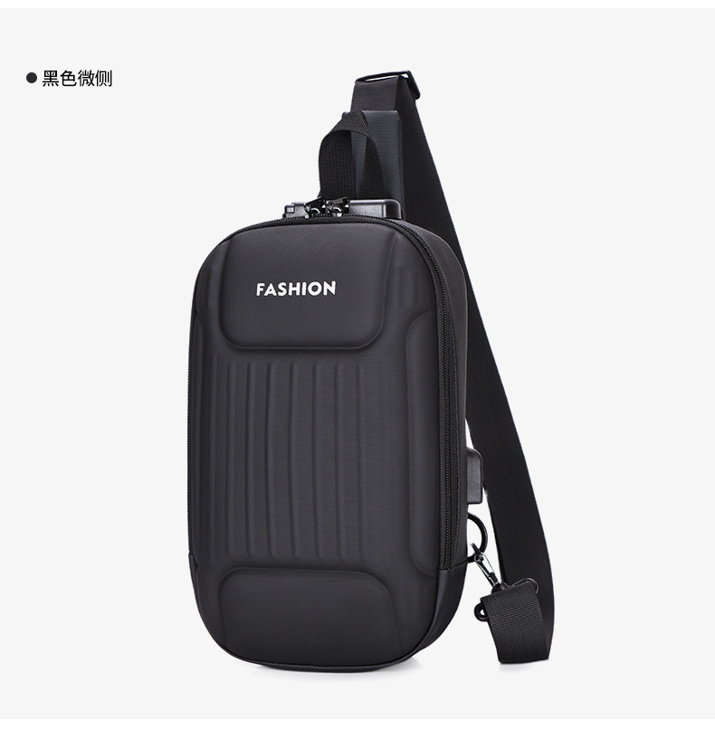 Men's crossbody bag with password lock, black large-capacity sports motorcycle bag, single-shoulder crossbody men's chest bag undefined
