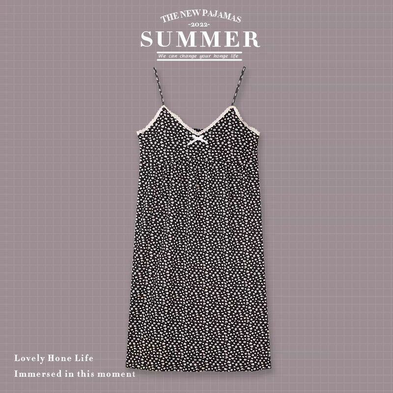 Dolce vestido de pijama de verano vestido larga de mujer ropa casera pequeña flor triturada sexy vestido de pijama de algodón casual transmisión en vivo