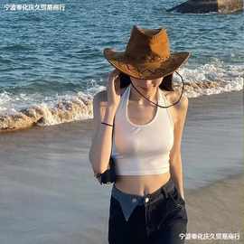 西部牛仔帽子夏季女款帽欧美式复古大檐沙滩海边辣妹遮太阳帽