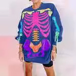 Cráneo humano Impresión digital cuello redondo suéter de Halloween 2023 estación independiente suministro ropa las mujeres