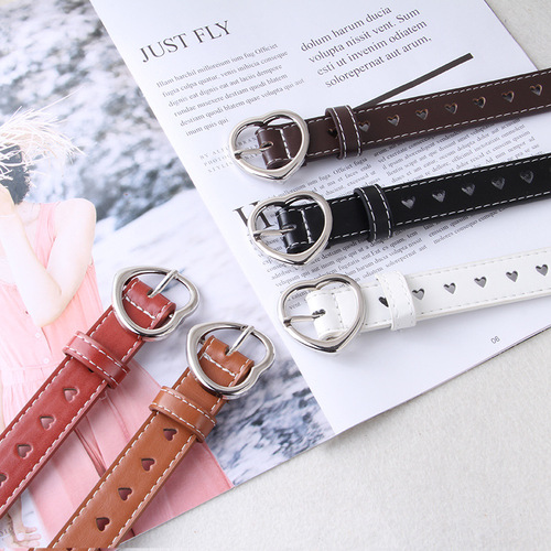 Hollowed-out belt, women's love buckle, simple all-matching trendy personality, Internet celebrity, same jeans, belt, women's ins style