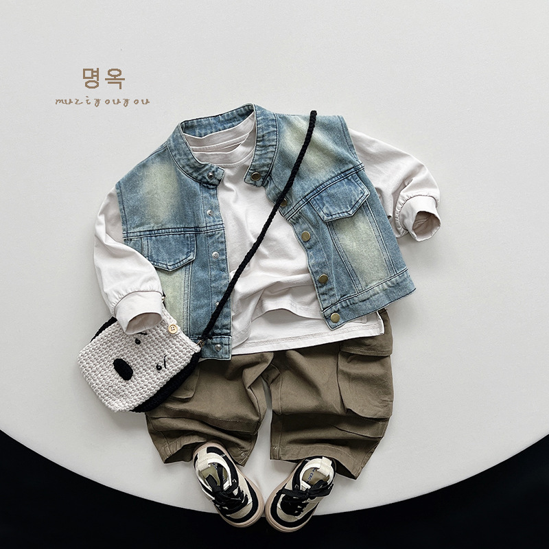 Chaleco Vaquero Retro Primavera 2025, Chaleco Informal Versátil para Niños y Niñas, Estilo Coreano, Ropa Moderna para Niños