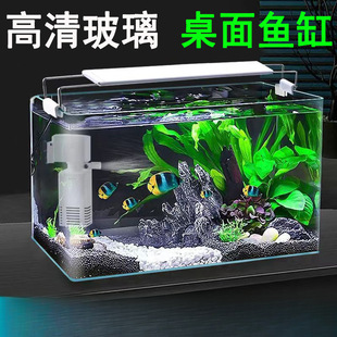 Living Room Small Fish Tank Transparent Hot-Bent Glass Goldfish Tank with Oxygen Lighting Landscaping Aquarium Creative Others