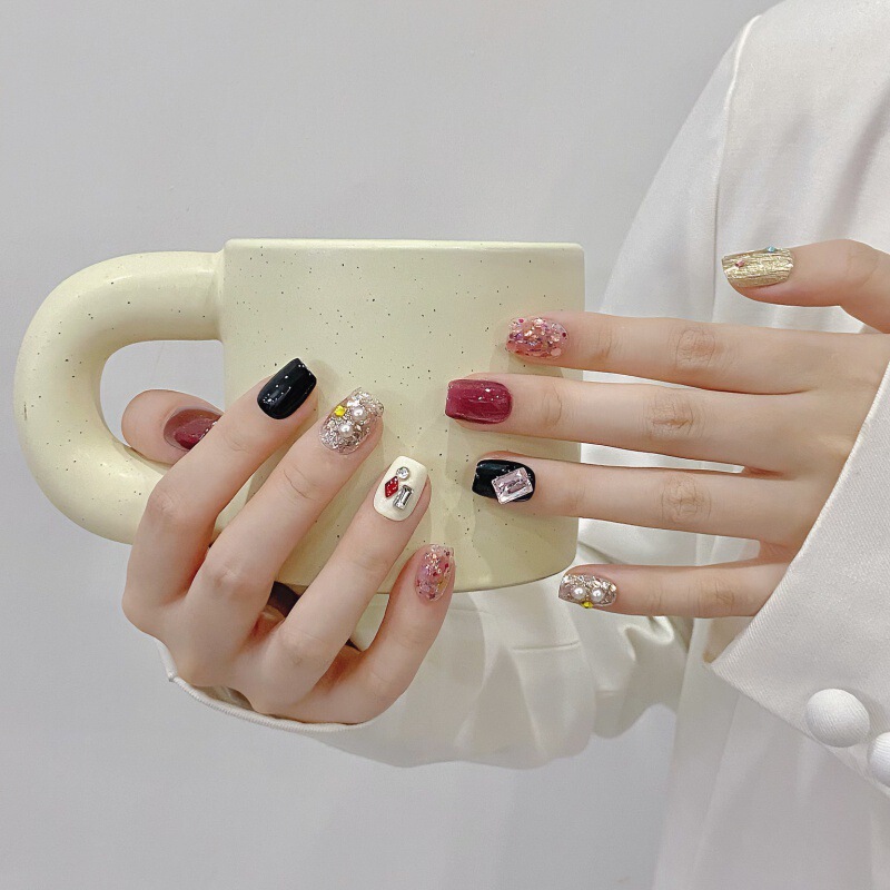 [retro neon] pure hand-worn armor cat eye nail patch fake nails high sense short finished wholesale