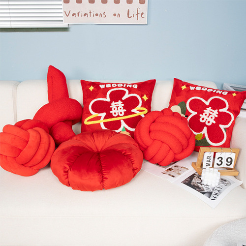 Chinese style wedding national trend festive wedding combination pillow sofa lumbar bed decorative pillow flower red cushion