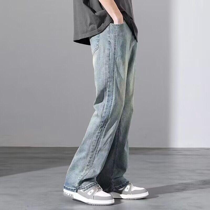 Huangni High Street American Men's Jeans Otoño Nuevo estilo Retro Lavado Micro-Vibe Pantalones largos rectos