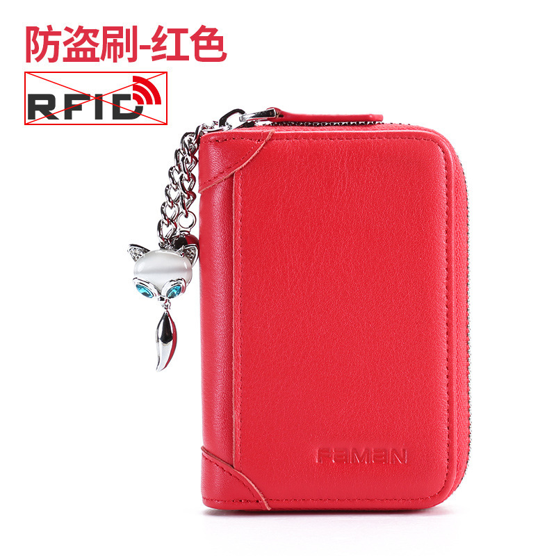 Funda para tarjeta de visita con cremallera de cuero para múltiples tarjetas de faman/Feiman para mujer, funda para tarjeta de crédito, tarjetero de piel de vaca, tarjetero coreano