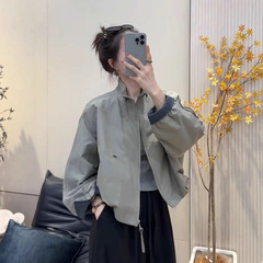 韩系立领格子拼接外套女2025秋装新款设计感小个子休闲夹克上衣潮