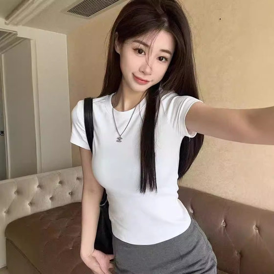2025 Spring and Autumn New Foreign Trade White Short-sleeved T-shirt Women's Base Shirt Women's Korean Style Slim-fit Spice Girl Inner Top